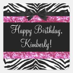 Hot Pink Sparkle Zebra Girly Girl's Square Sticker