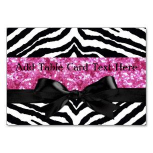 Hot Pink Sparkle Zebra Girly Girl's Table Number