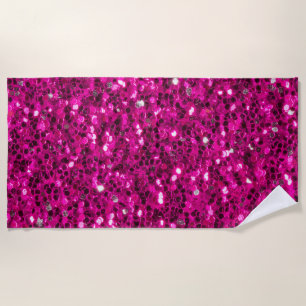 Hot pink sparkles faux glitter beach towel
