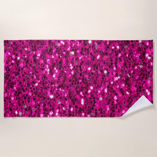 Hot pink sparkles faux glitter beach towel (Front)