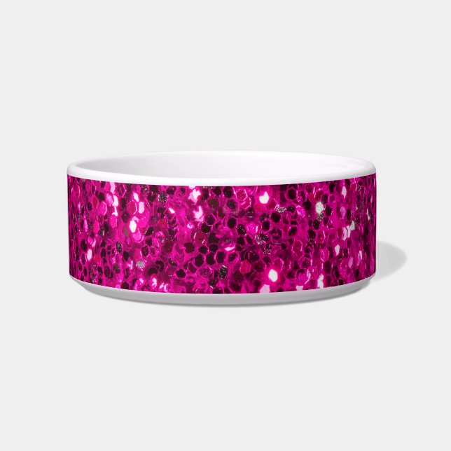 Hot pink sparkles faux glitter bowl (Front)