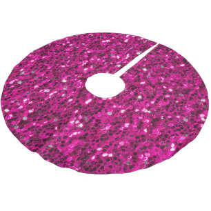 Hot pink sparkles faux glitter brushed polyester tree skirt