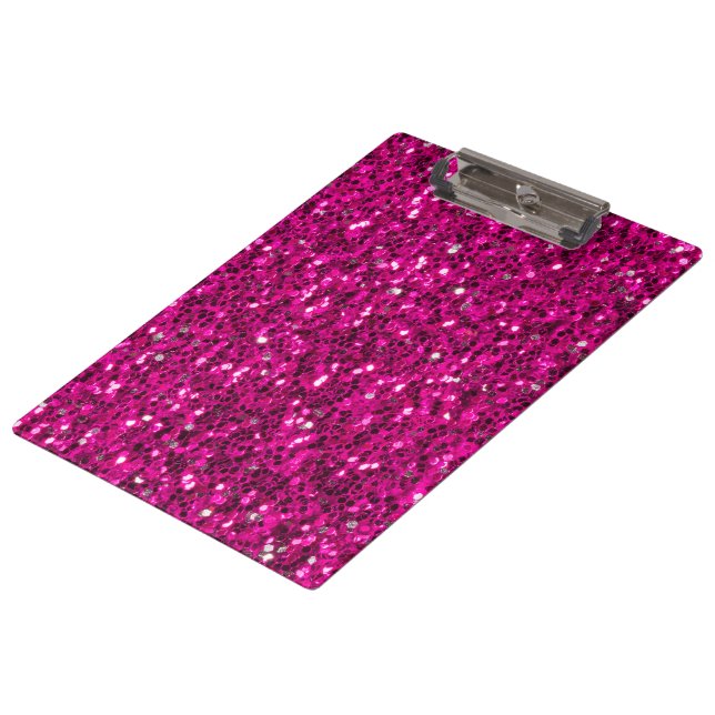 Hot pink sparkles faux glitter clipboard (Angled)