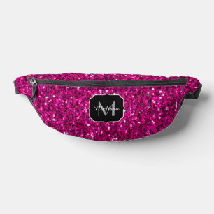 Hot pink sparkles faux glitter Custom Monogram Bum Bags