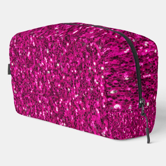 Hot pink sparkles faux glitter dopp kit (Right Corner)