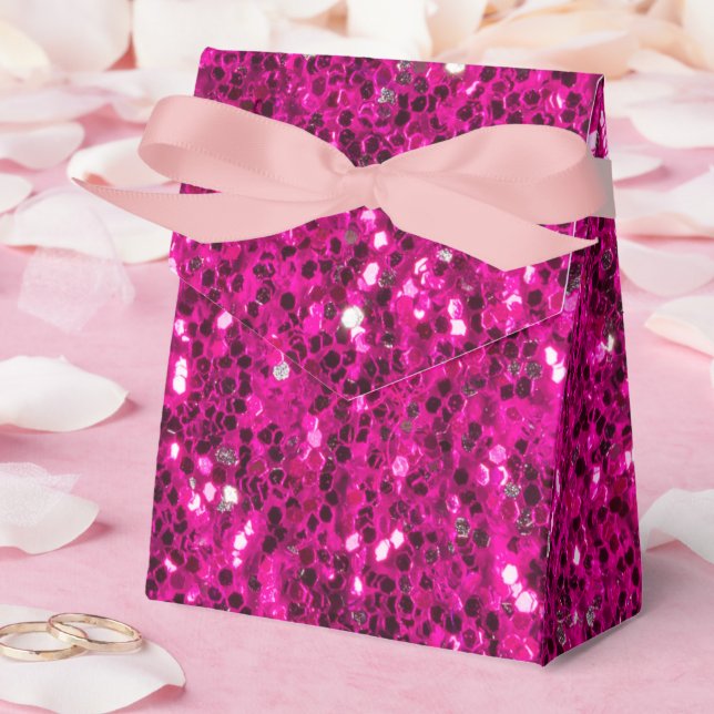 Hot pink sparkles faux glitter favour box (Wedding)