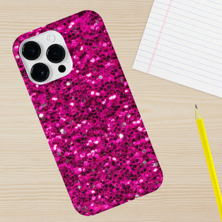 Hot pink sparkles faux glitter iPhone 14 pro max case