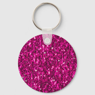 Hot pink sparkles faux glitter key ring
