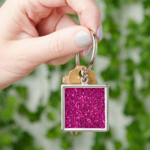 Hot pink sparkles faux glitter key ring