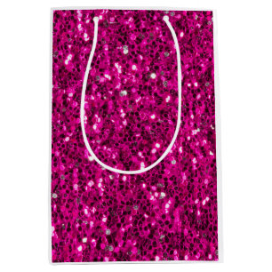 Hot pink sparkles faux glitter medium gift bag