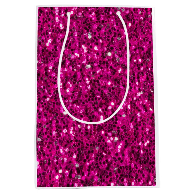 Hot pink sparkles faux glitter medium gift bag (Front)