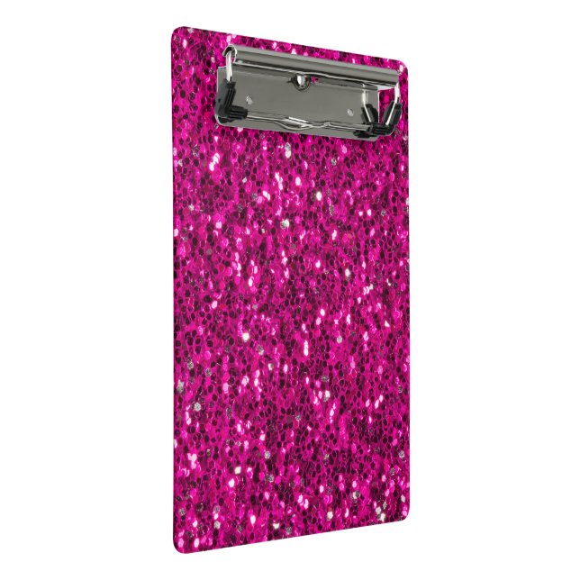 Hot pink sparkles faux glitter mini clipboard (Angled)