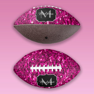 Hot pink sparkles faux glitter Monogram American Football
