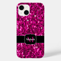 Hot pink sparkles faux glitter Monogram