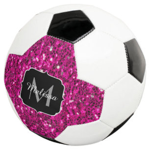Hot pink sparkles faux glitter Monogram Football