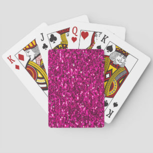 Hot pink sparkles faux glitter playing cards