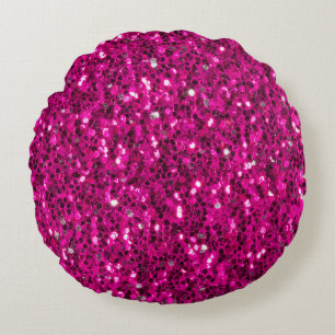 Hot pink sparkles faux glitter round cushion