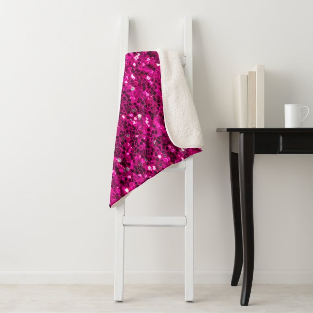 Hot pink sparkles faux glitter sherpa blanket (In Situ)