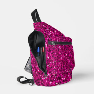 Hot pink sparkles faux glitter sling bag