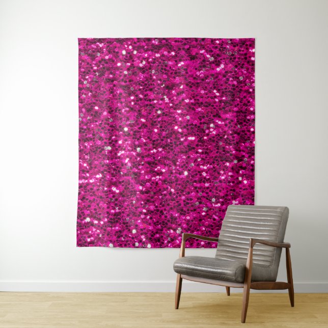 Hot pink sparkles faux glitter tapestry (In Situ)