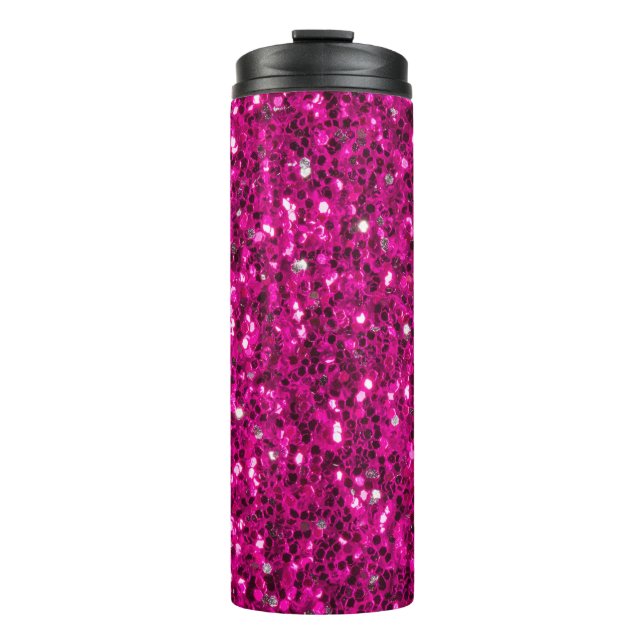 Hot pink sparkles faux glitter thermal tumbler (Front)