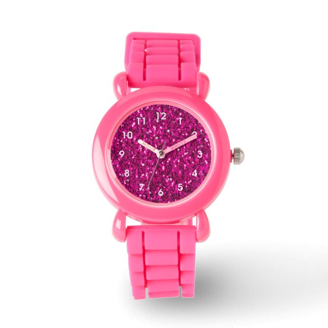 Hot pink sparkles faux glitter watch (Front)