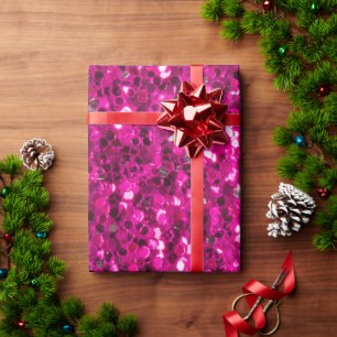 Hot pink sparkles faux glitter wrapping paper