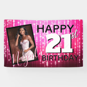 Hot Pink Sparkles  Monogram  AGE  Photo Birthday Banner