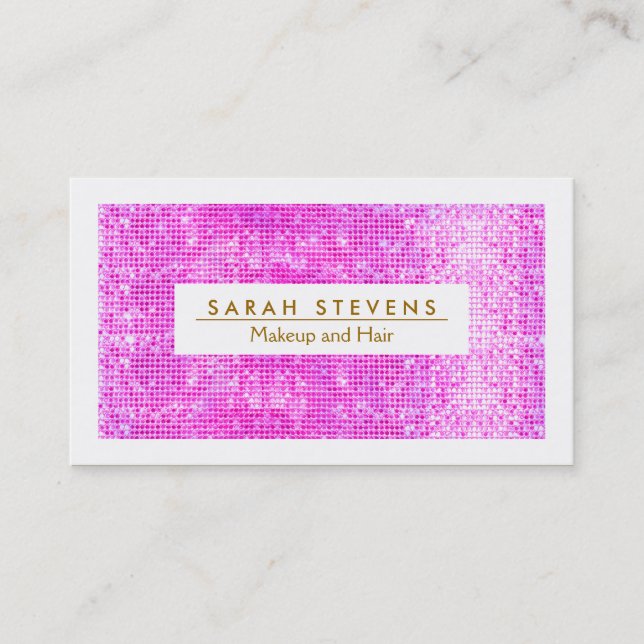 Hot Pink Sparkly FAUX Sequin Makeup Artist Salon Business Card (Front)