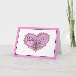 Hot Pink Spiky Doodle Heart Card