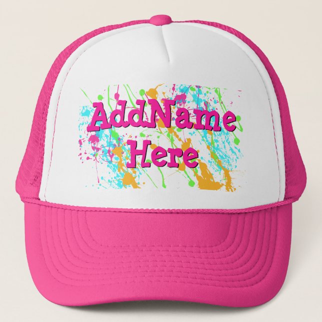 Hot Pink Splatter Personalised Trucker Hat (Front)