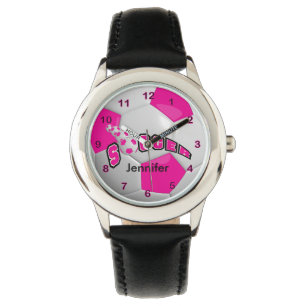 Hot Pink Sporty Soccer Ball Watch