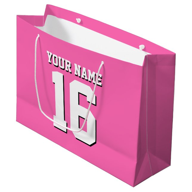 Hot Pink Sporty Team Jersey Large Gift Bag (Front Angled)