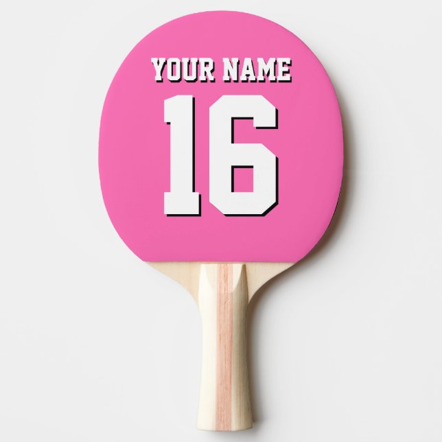 Hot Pink Sporty Team Jersey Ping Pong Paddle (Front)