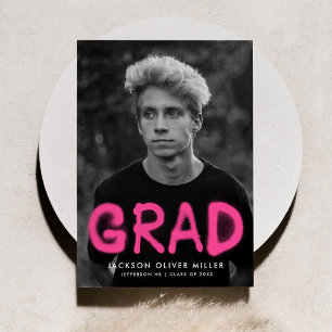 Hot Pink Spray Paint Typography Photo Graduation Announcement