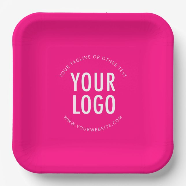 Hot Pink Square Paper Plates Custom Logo Printed (Front)