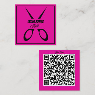 Hot Pink Square Stylist Business Card with QR Code