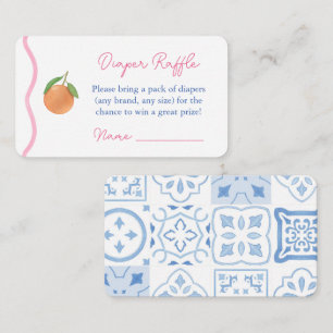 Hot Pink Squiggle Citrus Baby Shower Diaper Raffle Enclosure Card