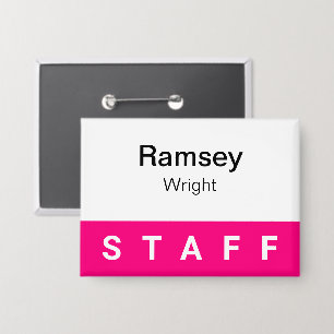 Hot Pink Staff Badge 3.5 inch Name Tag Pinback