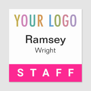 Hot Pink Staff Badge Event Logo Square Name Pin