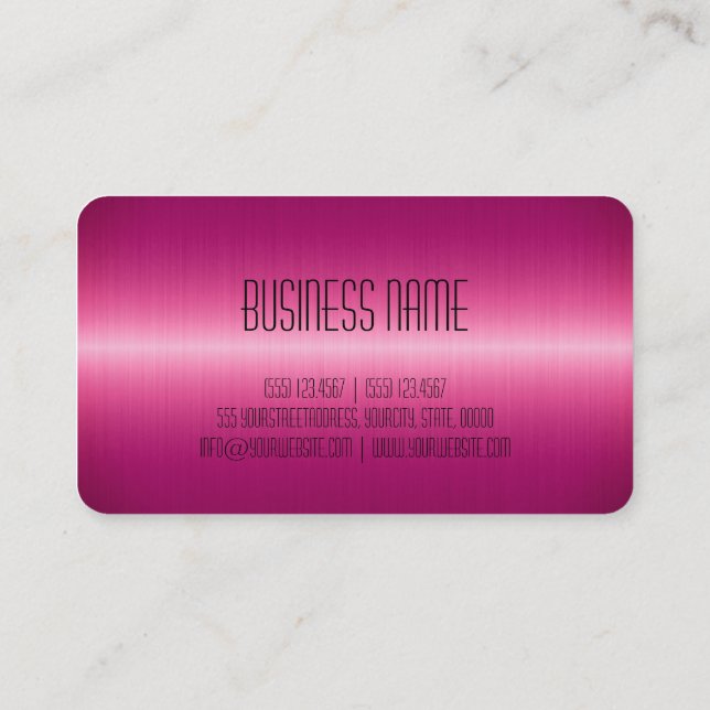 Hot Pink Stainless Steel Metal Look Business Card (Back)