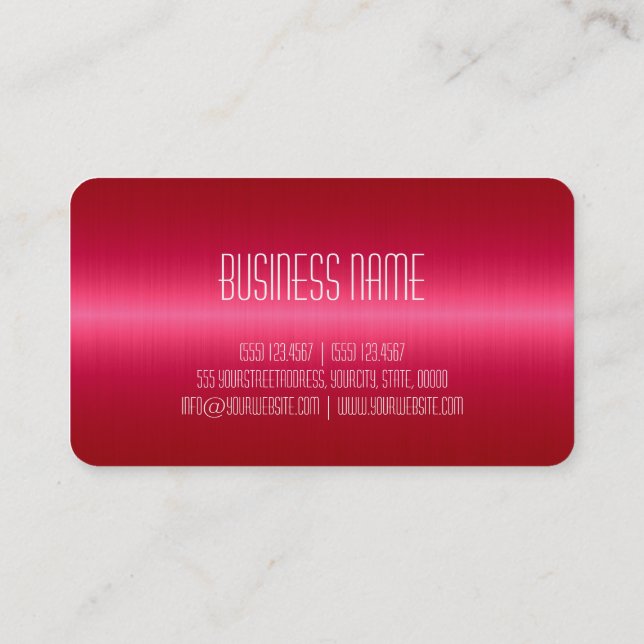 Hot Pink Stainless Steel Metal Look Business Card (Back)