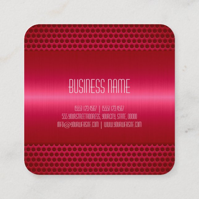 Hot Pink Stainless Steel Metal Square Business Card (Back)