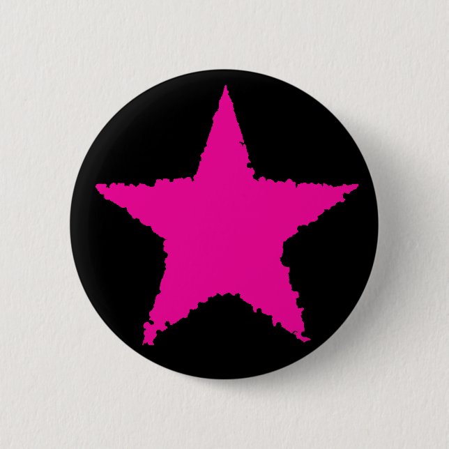 Hot pink star 6 cm round badge (Front)
