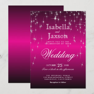 Hot Pink Star Lights Wedding Invitation