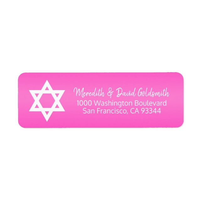 Hot Pink Star of David Bat Mitzvah Return Address (Front)