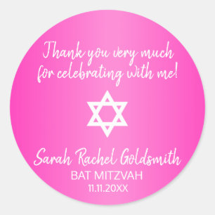 Hot Pink Star of David Bat Mitzvah Seals