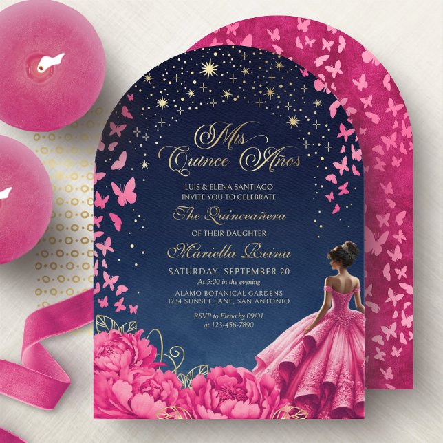 Hot Pink Starry Night Quinceanera Invitation (Creator Uploaded)
