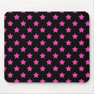 Hot Pink Stars on Black Background Pattern Mouse Mat