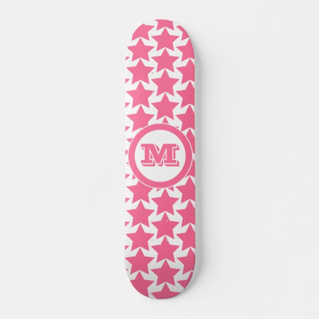 Hot Pink Stars Pattern & Monogram | Girls' Skateboard (Front)